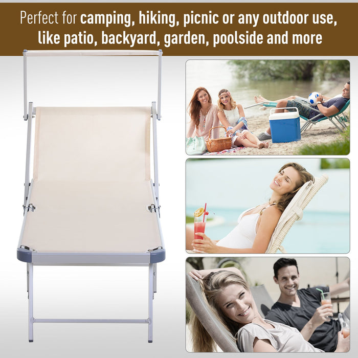 Foldable Sun Lounger With Canopy, Adjustable Back