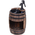 Outsunny Wood Barrel Patio Water Fountain Electric Pump Garden Decorative Ornament with Flower Planter Decor Outsunny
