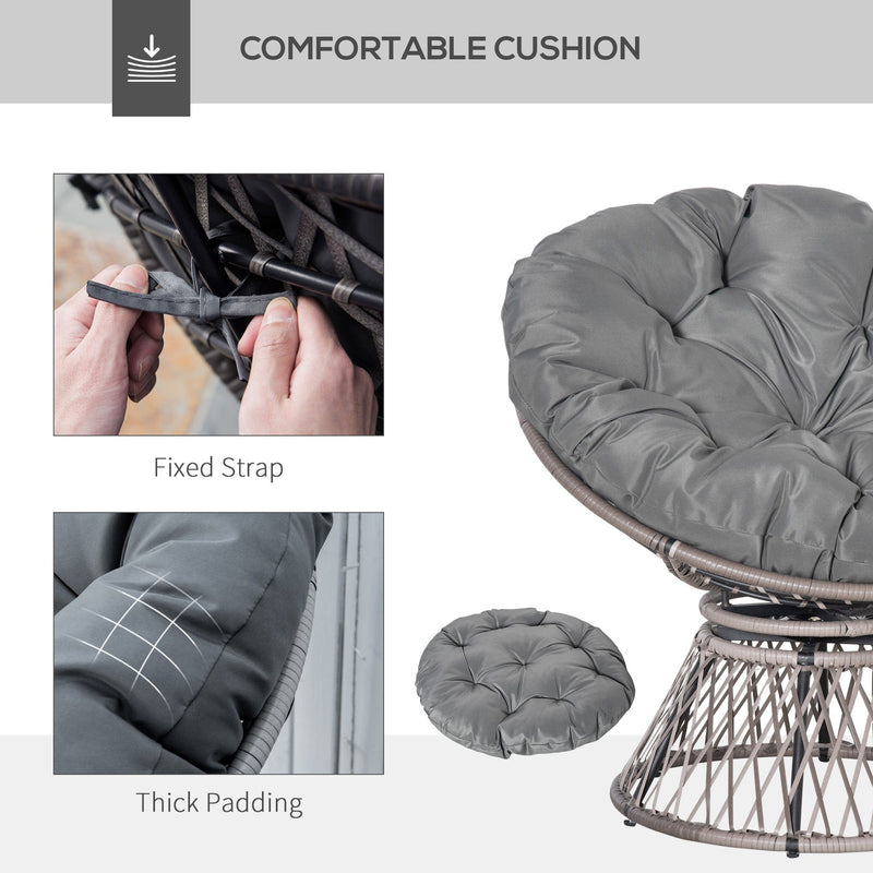 Outsunny 360° Swivel Rattan Papasan Moon Bowl Chair Round Lounge Garden Wicker Basket Seat with Padded Cushion Oversized for Outdoor Indoor, Grey Outsunny