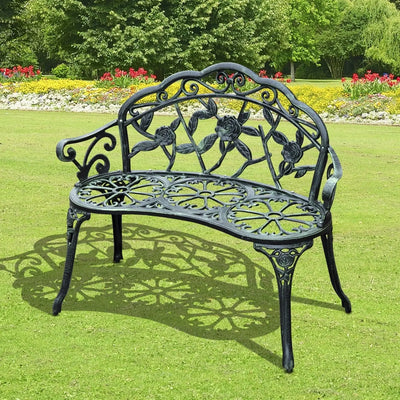Cast Aluminium Garden Bench, Antique Rose-Style Outsunny