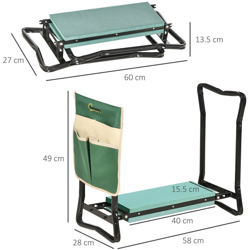 Foldable Garden Kneeler Seat, Steel Frame, w/ Tool Bag Pouch