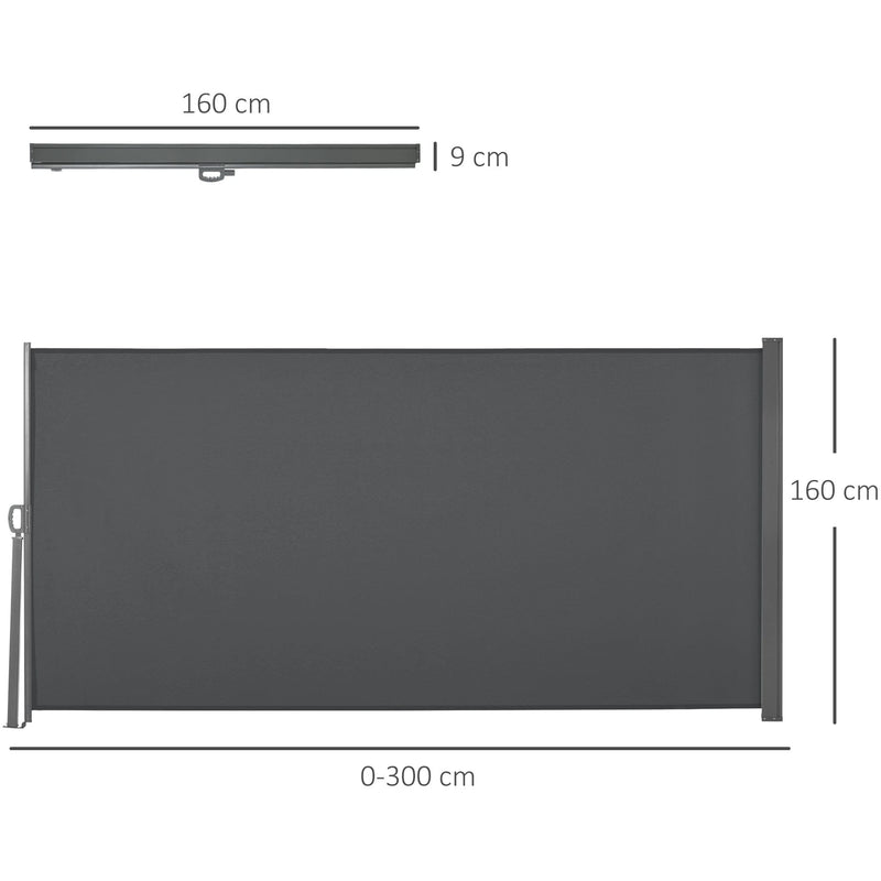 Outsunny Retractable Sun Side Awning Screen Fence Patio Garden Wall Balcony Screening Panel Outdoor Blind Privacy Divider (3x1.6M, Grey) Outsunny