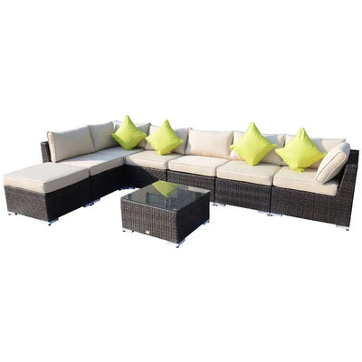 Rattan Corner Sofa Set, 7 Seater With Coffee Table, Cushions Outsunny