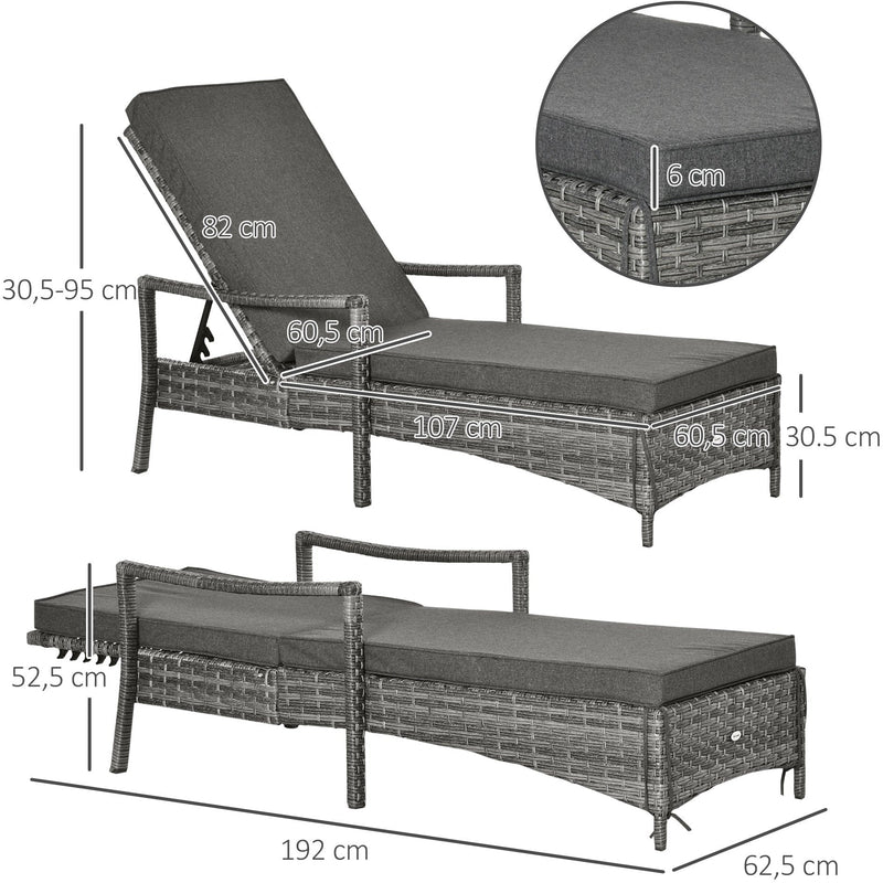 Contemporary Rattan Sun Lounger With Cushion Outsunny