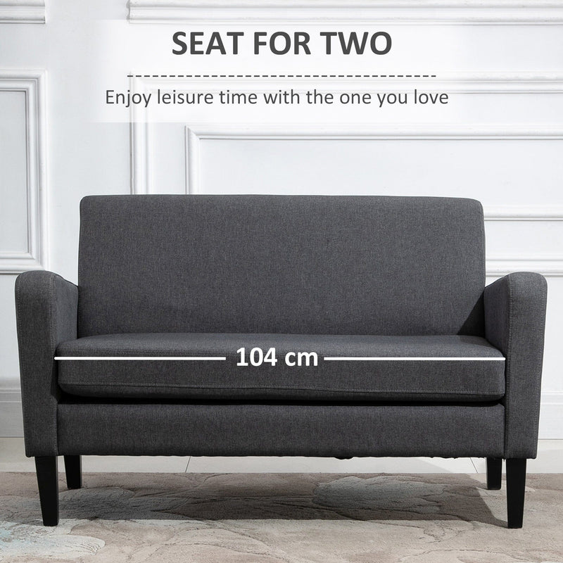 Grey Linen 2-Seater Sofa with Curved Design & Wood Legs