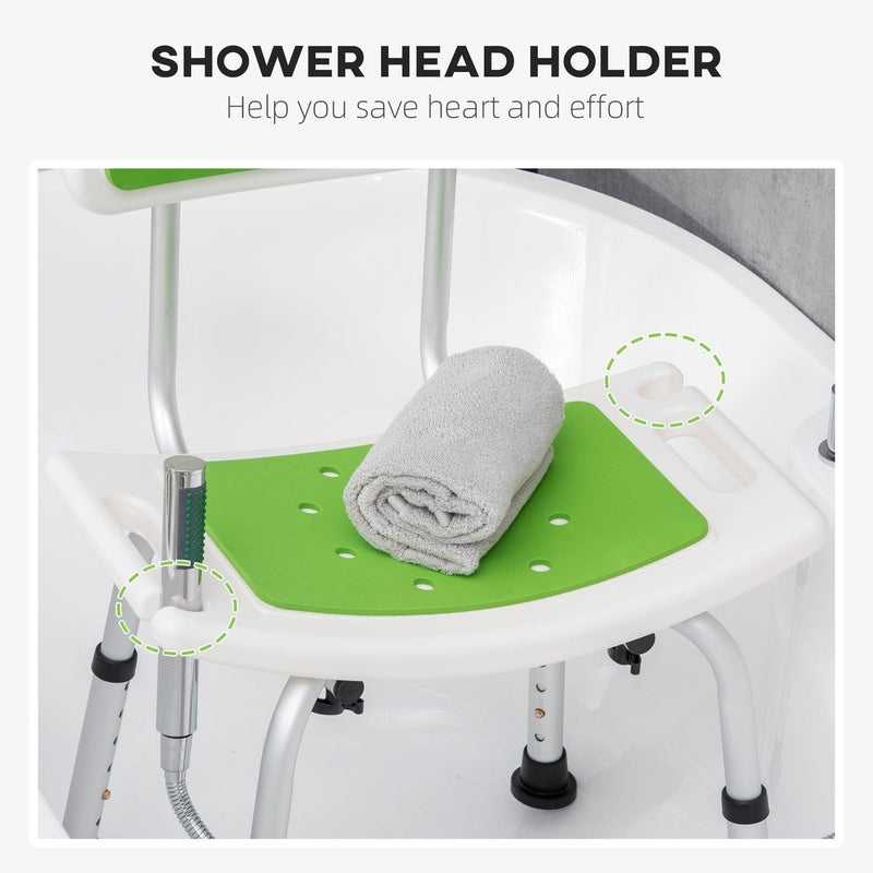 6-Level Adjustable Shower Stool with Backrest - Green