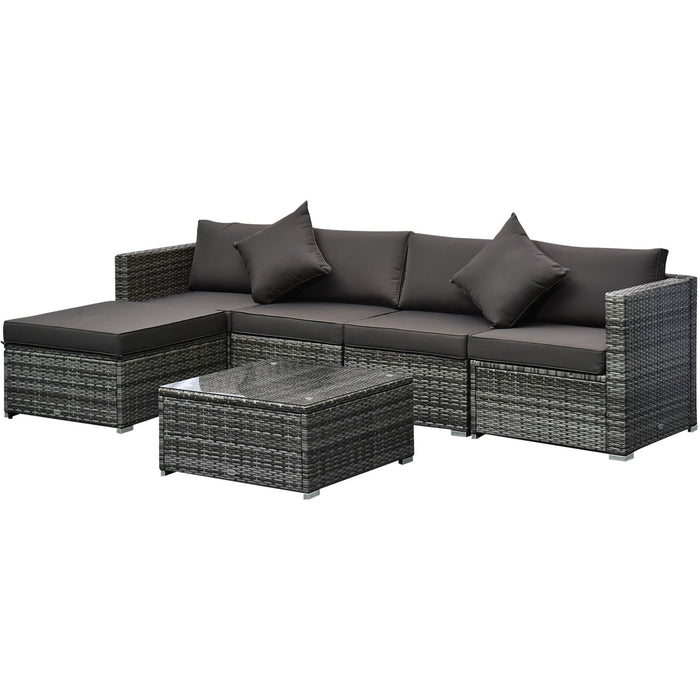 5 Seater Rattan Corner Sofa Set With Table, Brown