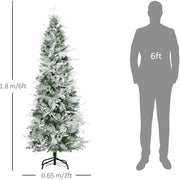 6ft Snow Flocked Artificial Pencil Christmas Tree with Realistic Cypress Branches - Green, Auto Open AOSOM