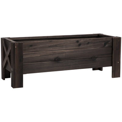 Raised Wooden Planter for Easy Gardening on Patios Balconies or Gardens Carbonised Outsunny