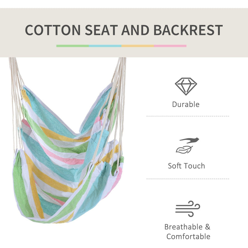 Rope Chair Hammock, Garden Patio Swing, Wooden, Cotton