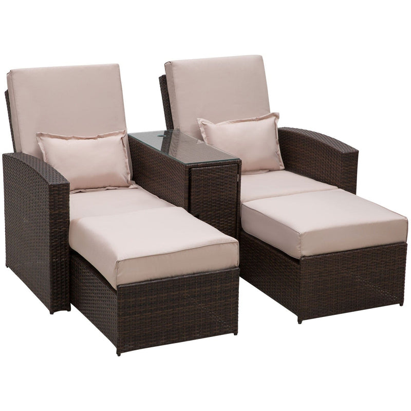 Rattan Lounger Set, Reclining Armchairs With Footstools