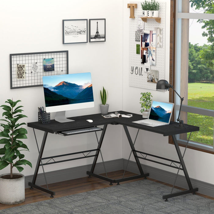 Black Corner Gaming Desk with Keyboard Tray
