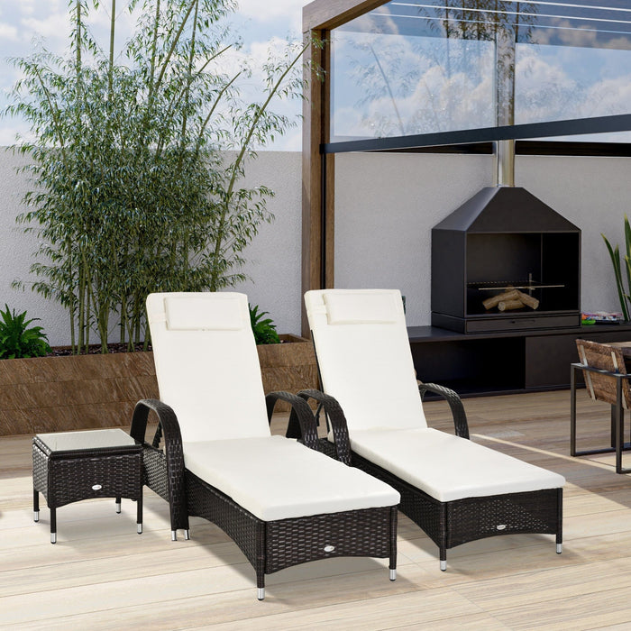 3pc Rattan Garden Lounge Set, Wheeled Loungers, Table