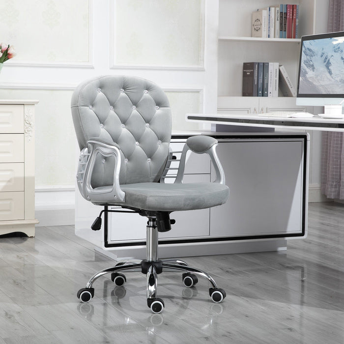 Grey Diamond Tufted Velour Swivel Office Chair