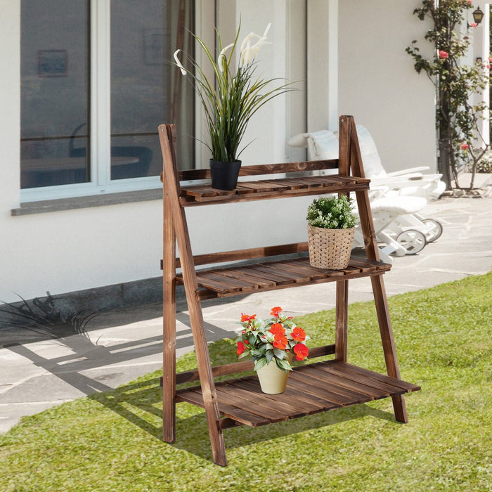 3 Tier Folding Wooden Garden Planter Display Stand