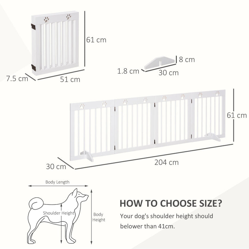 Freestanding Pet Gate, Folding Design, 204 x 61cm, White