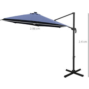Image of a blue cantilever parasol with solar lights