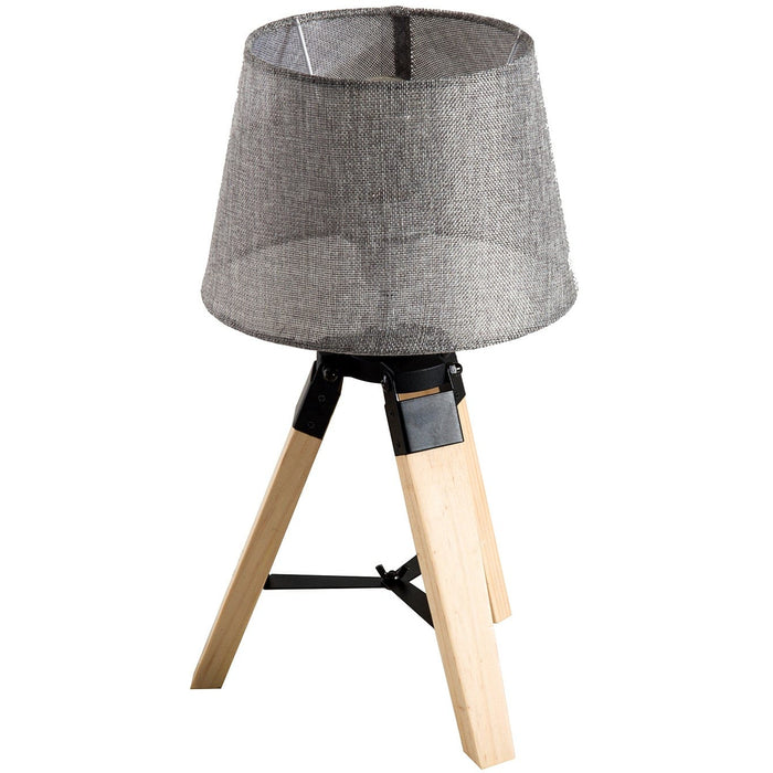 Wooden Tripod Table Lamp With Grey Shade