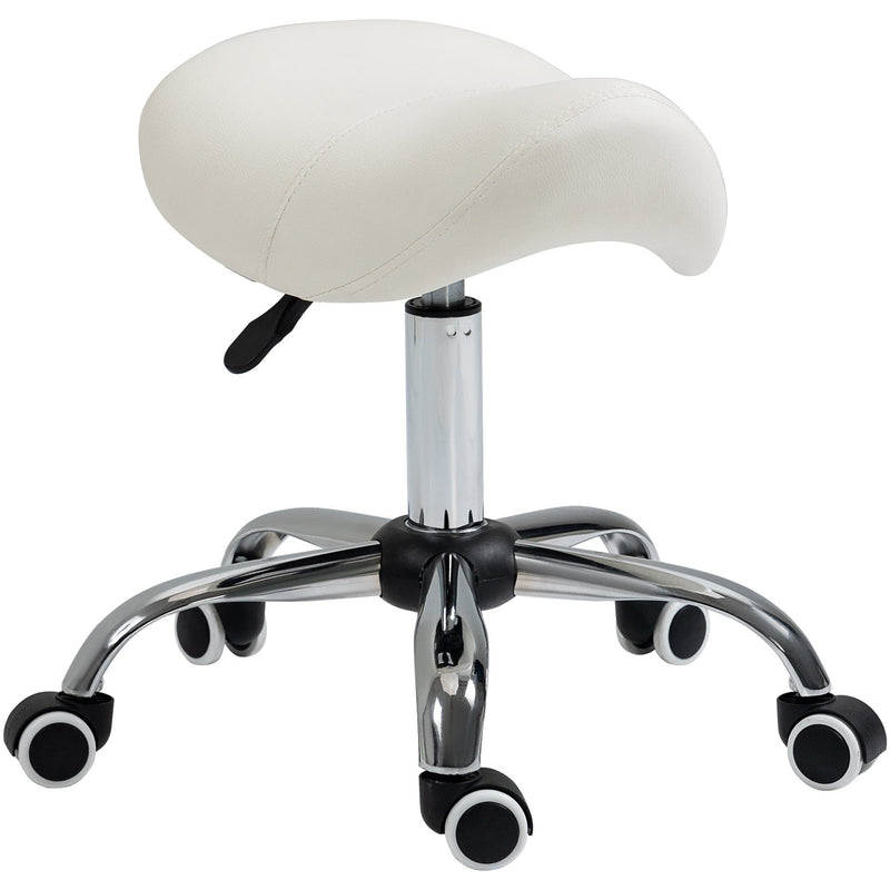 Cream Cosmetic Salon Stool With Wheels