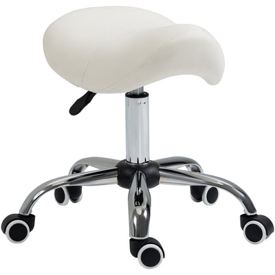 Cream Cosmetic Salon Stool With Wheels Homcom
