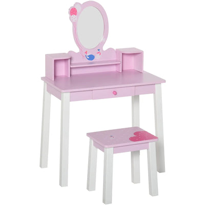Kids Dressing Table With Mirror, Wooden, Fairy Theme Homcom