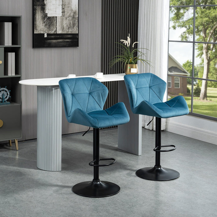 Set of 2 Kitchen Bar Stools, Blue Velvet