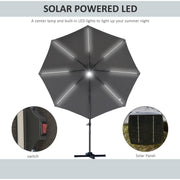 Image of a grey cantilever parasol with solar lights