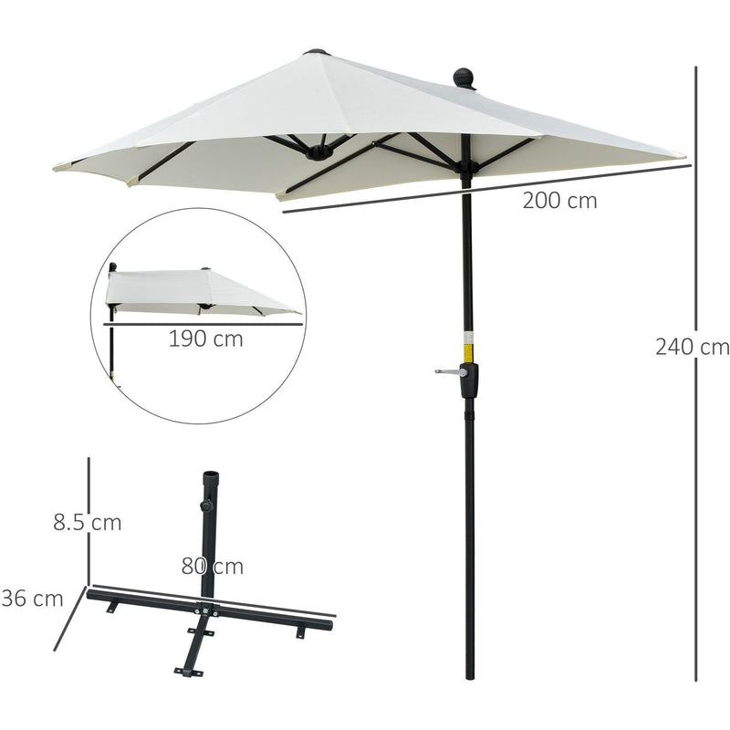 2m Half Garden Parasol - Crank Handle, Cross Base