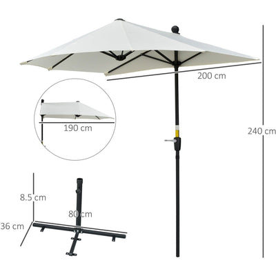 2m Half Garden Parasol - Crank Handle, Cross Base Outsunny