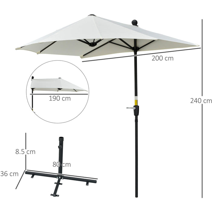 2m Half Garden Parasol - Crank Handle, Cross Base