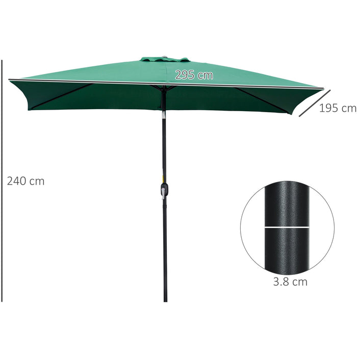 3x2m Stylish Garden Parasol Rectangular - Green