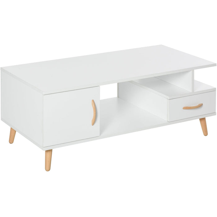 Modern Coffee Table With Storage Shelf and Drawers - White
