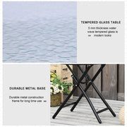 Outsunny Foldable Garden Table, Round Folding Table with Glass Tabletop and Safety Buckle for Patio, Garden, Outdoor, Indoor, Black Outsunny