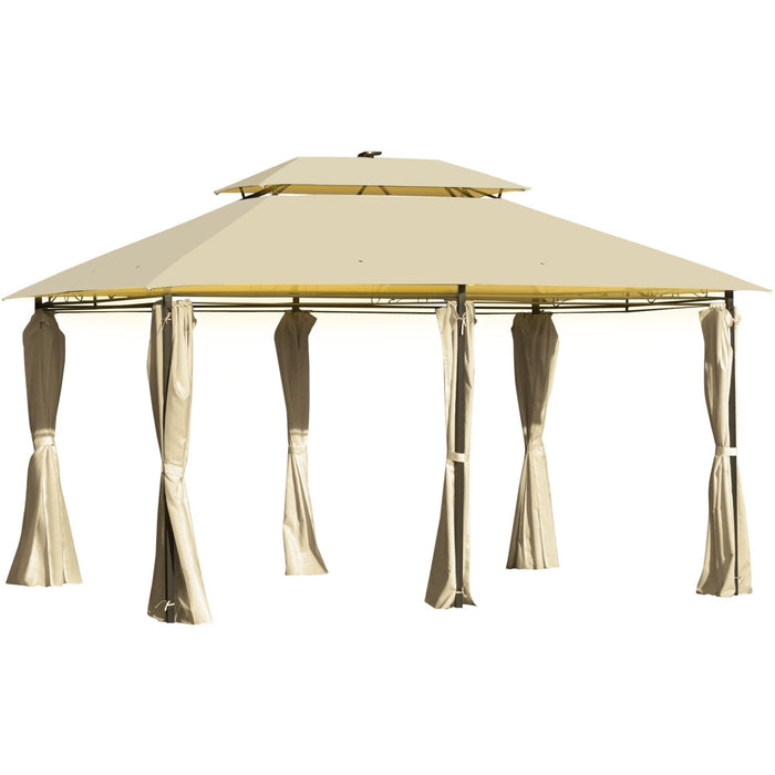 Gazebo With Lights, Metal Frame, Double Tier Roof, 3x4m