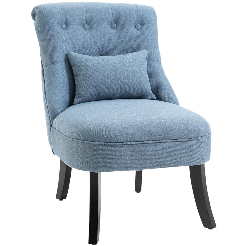 Blue Fabric Accent Chair with Solid Wooden Legs