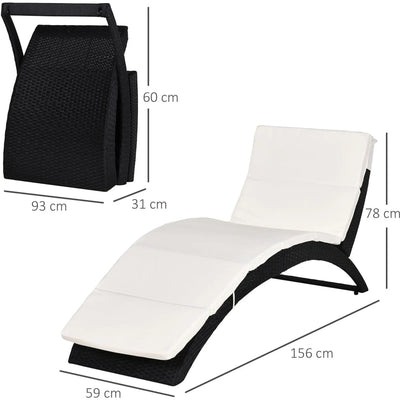 Curved Rattan Sun Lounger With Cushions Outsunny