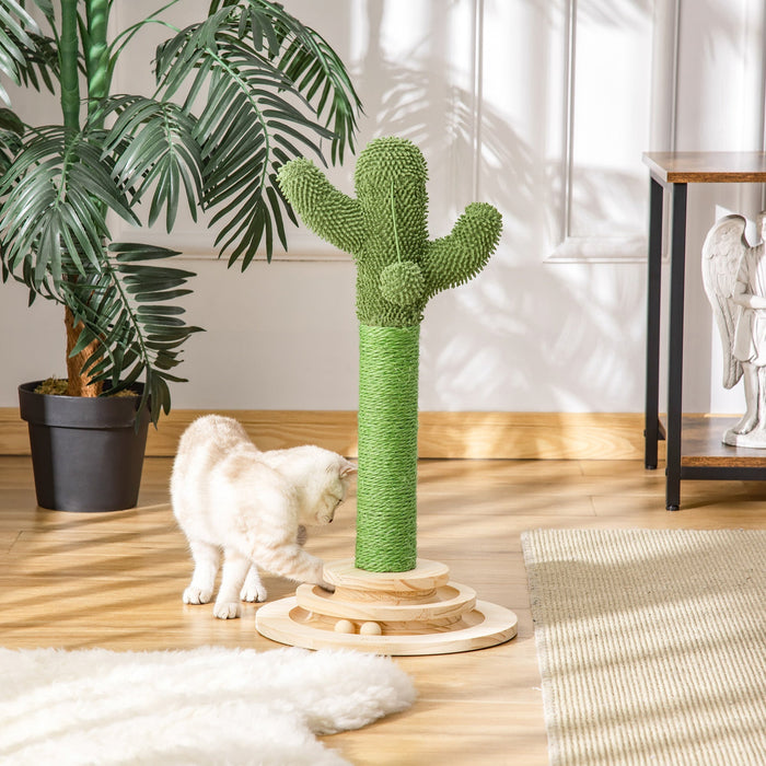 Cactus Cat Tree Post, Hanging Ball, 32x32x60cm, Green