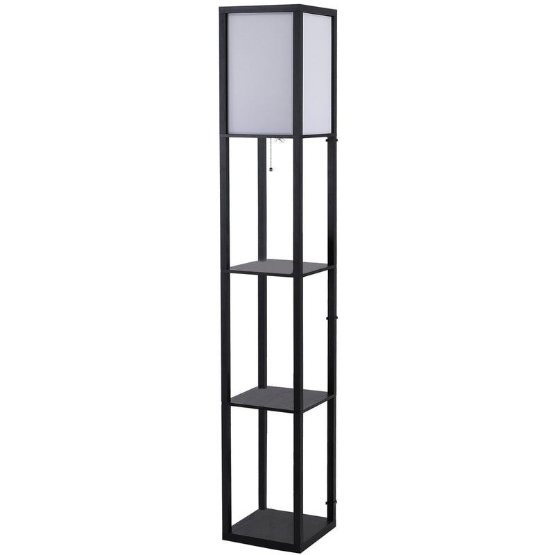 Wooden Floor Lamp With Shelves, Black
