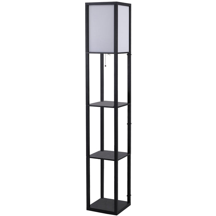 Wooden Floor Lamp With Shelves, Black