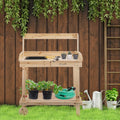 Wooden Potting Bench, Wheels, Sink, Drawer Outsunny