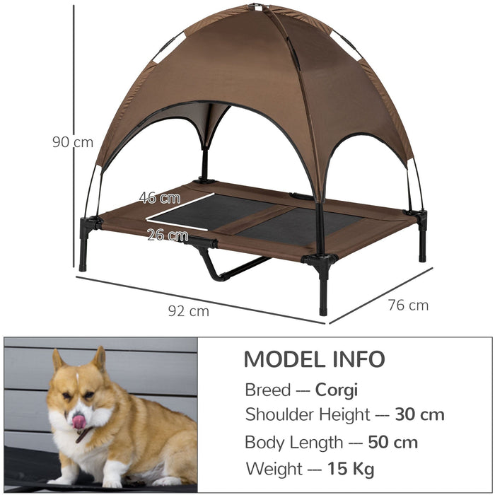 Large Raised Dog Bed with Canopy, Coffee - (92x76x90cm)