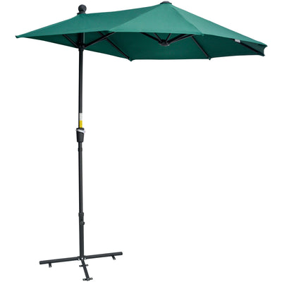 2m Half Garden Parasol - Crank Handle, Cross Base Outsunny