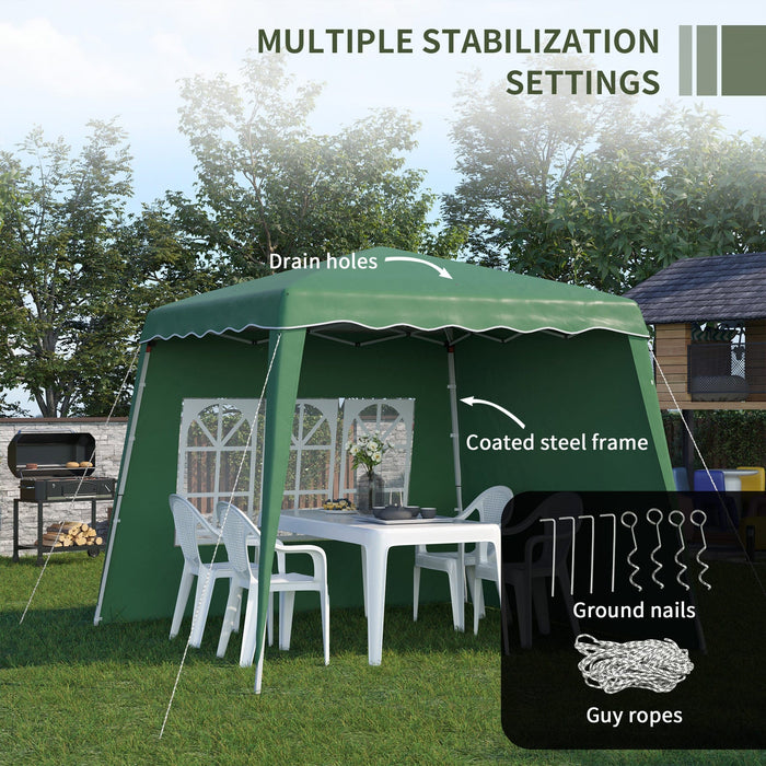 3x3 Pop Up Gazebo With 2 Sides, Slanted Legs, UV50+, Green