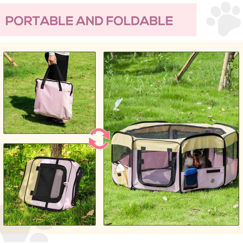 Fabric Pet Playpen for Small Animals, Pink, L37xH37xD90cm