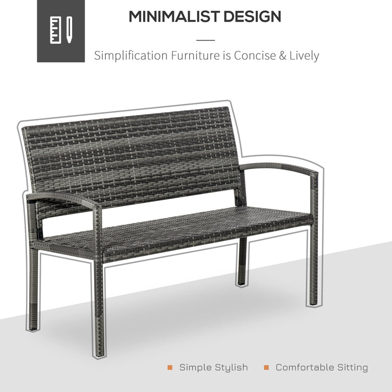 2 Seater Patio Rattan Bench, Grey Outsunny