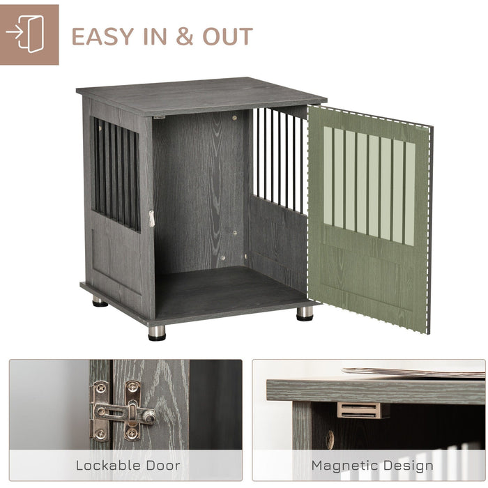 Wooden End Table Dog Crate with Magnetic Door, Grey