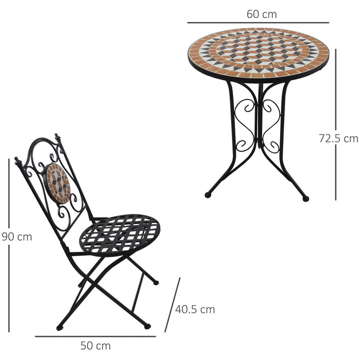 Mosaic Bistro Set, 2 Folding Chairs & Round Table