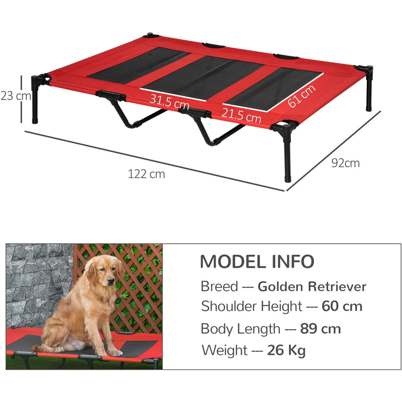 Raised Cooling Pet Bed, Breathable, XL, 122x92x23cm, Red