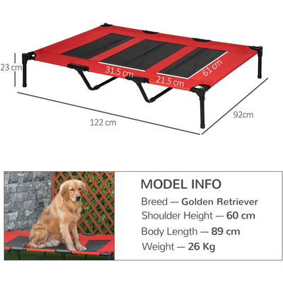 Raised Cooling Pet Bed, Breathable, XL, 122x92x23cm, Red Pawhut