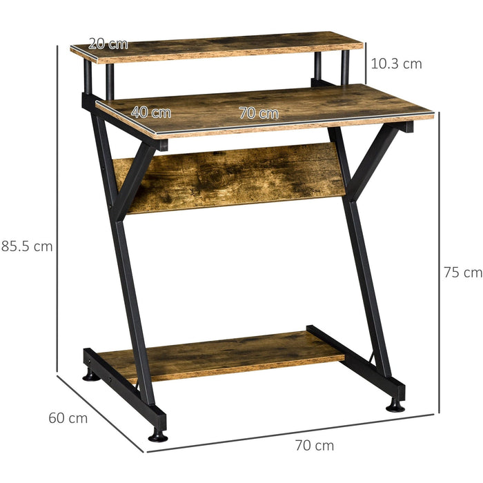 R Shape Compact Desk with Monitor Shelf, Brown